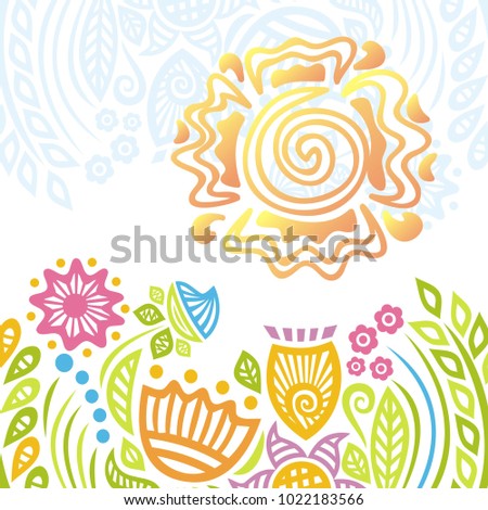 Sun and flowers. Vector illustration