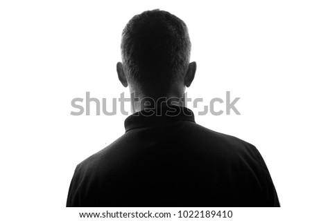 Male person silhouette,back lit over white