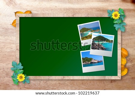 chalkboard with island picture on wood background