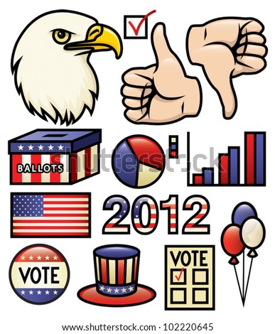 A set of america and election themed illustrations. Vector.