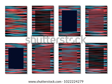 Dark Minimal Covers. Striped Abstract Backgrounds for Posters, Branding, Copybooks. Simple Cover Designs in Dark Covers made with Clipping Mask. Editable Patterns with Chaotic Lattice.