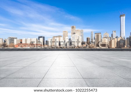 empty marble floor with modern building