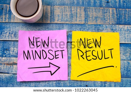 New Mindset New Result. Self Development. Motivational inspirational quotes words. Wooden background Royalty-Free Stock Photo #1022263045