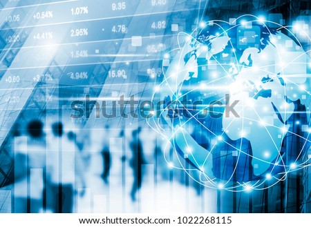Stock market concept design of digital global business network connection and people walking in the city