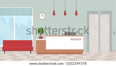 Office interior with reception and waiting area. Flat style, vector illustration. 
 Royalty-Free Stock Photo #1022299378