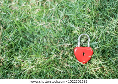 Key red hearts on the lawn, the concept of love and Valentine's Day.