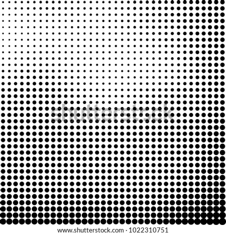 Halftone black and white abstract grunge background. Monochrome pattern with spots of ink. Texture of chaotic elements for printing and design