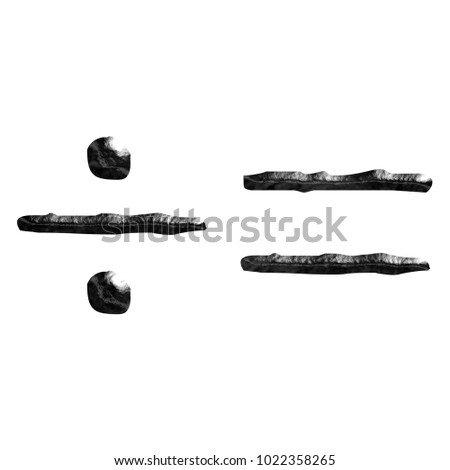 Rocky black metal stone style equals and division symbol math signs 3D illustration with a rough rock texture shiny metallic antique bookletter font isolated on a white background with clipping path.