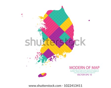 Map of South Korea - Modern Geometric dots and lines background, colorful carving art - blue, yellow and violet. Vector illustration eps 10.