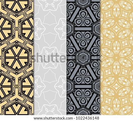 set of 4 Vector seamless pattern with geometric, floral style background. for printing on fabric, paper for scrapbooking, wallpaper, cover, page book.