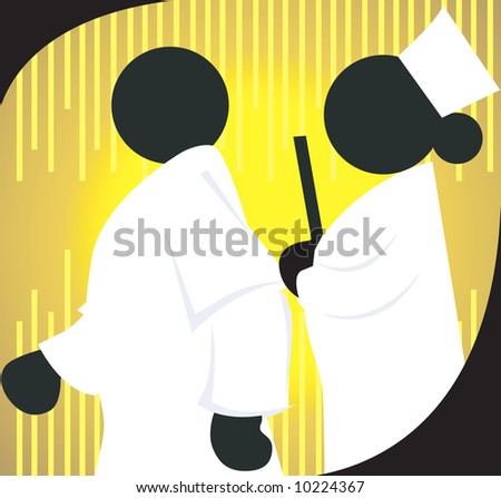 Illustration of a doctor and nurse in yellow background	