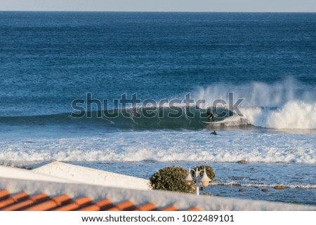 Waves great and perfect for surfing on a winter day with swell of dreams in Catalonya, Spain