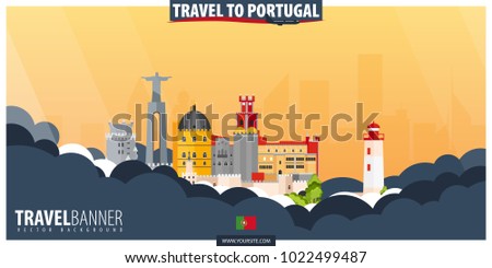 Travel to Portugal. Travel and Tourism poster. Vector flat illustration