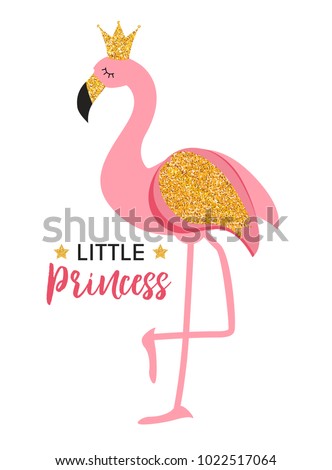 Cute Little Princess Abstract  Background with Pink Flamingo Vector Illustration EPS10 Royalty-Free Stock Photo #1022517064
