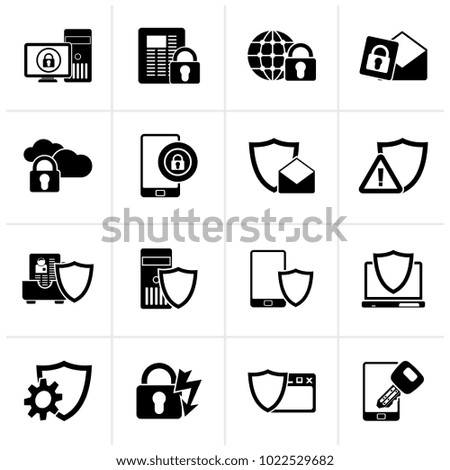 Black Data and Information Protection Security Icons  - vector icon set