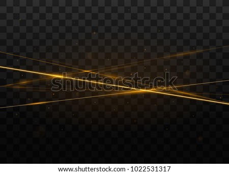 Abstract golden laser beams. Isolated on transparent black background. Vector illustration, eps 10. Royalty-Free Stock Photo #1022531317