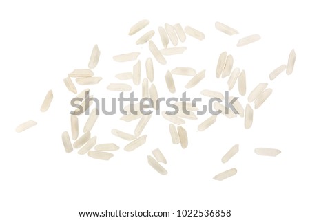 rice grains isolated on white background. Top view. Flat lay Royalty-Free Stock Photo #1022536858
