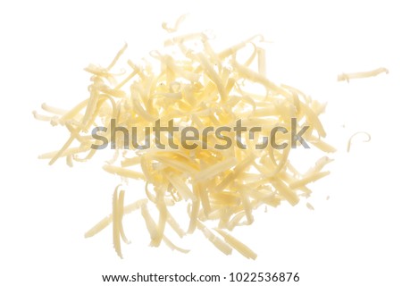 grated cheese isolated on white background. Top view Royalty-Free Stock Photo #1022536876