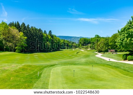 The view of Annecy golf course with beautiful mountains on the background