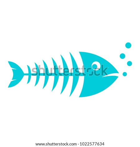 Blue skinny fish vector icon illustration isolated on white background