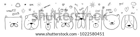 vector illustration pattern set of pretty dogs. graphic design for decorated. linear sketches of animals for design and decoration of gifts and printing on T-shirts vector