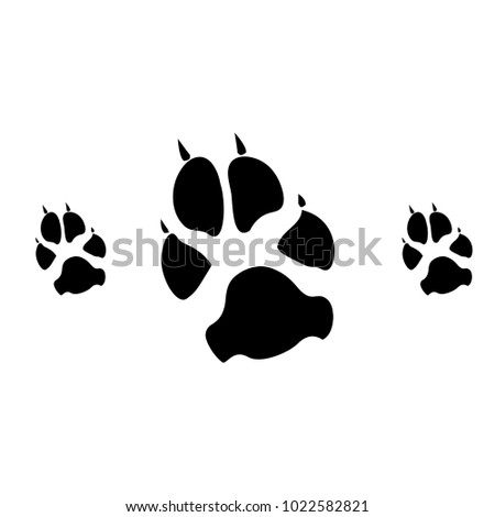 Dog or cat paw white footprint, isolated on black back layer.  Doggo, puppy or kitten foot steps vector contour. Cute animal backdrop of paw foot print for illustration or fashion design.