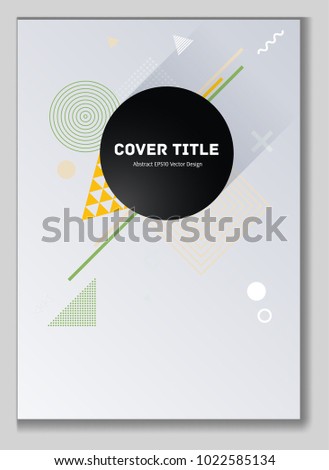 2d memphis notepad cover pattern. Cool memphis texture front page with white, green and orange geometrical shapes. Memphis notepad cover design for marketing purpose.