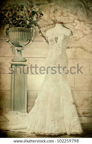 Wedding dress perpared for the bride - picture in retro style