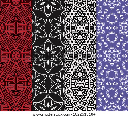 set of 4 complex geometric ornament. sophisticated geometric pattern based on repetitive simple forms. vector illustration