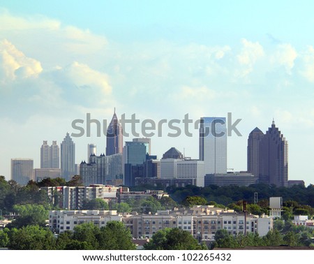 Daytime shot of Atlanta Georgia with cloudscape.