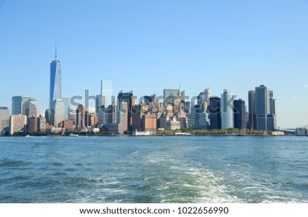 Manhattan skyline, office building skyscrapers in the water front