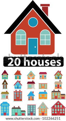 20 funny houses icons set, vector