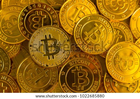new crypto currency concept.Bitcoins ,Gold Coins ,Cryptocurrency with space for your Concept .