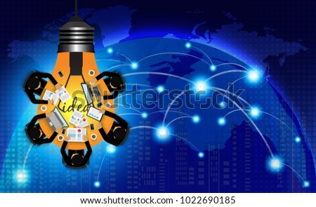 Business meeting. Businessmen help to brainstorm modern idea. And to achieve higher And success in the organization. modern Idea and Concept Vector illustration  with lamp. information. social network