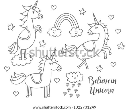Set of unicorn doodle
