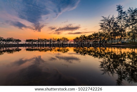 Beautiful sunrise in Pha Tam Giang Lagoon .This picture was taken in Pha Tam Giang Lagoon, famous lagoon in Hue, Viet Nam for Travel and nature tourist
