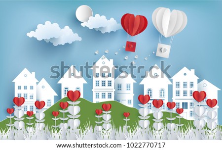 illustration of love and valentine day with the design of paper art. flowers with a form of love.