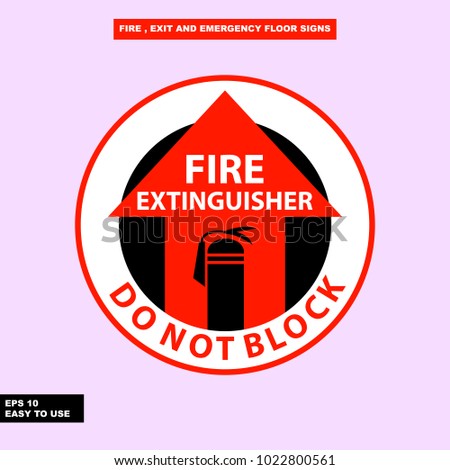 Fire emergency, exit way, extinguisher and warning sign in vector style version, easy to use and print