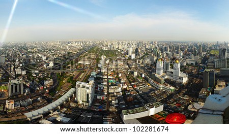 Panorama of Bangkok from the roof of the highest hotel Baiyoke Sky, Thailand.