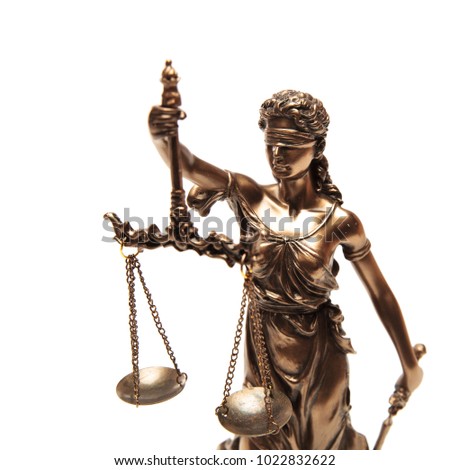 justice goddess isolated on a white background, picture from above