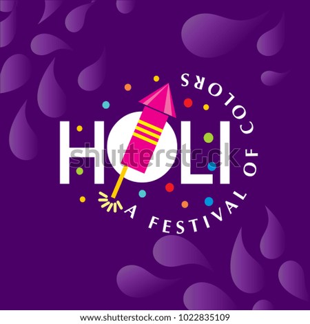 happy holi festival. holi color drops with creative typography on purple background