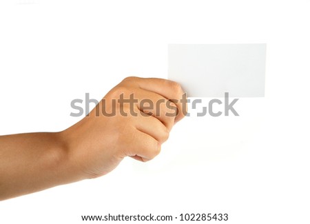 Blank card in hand on white background