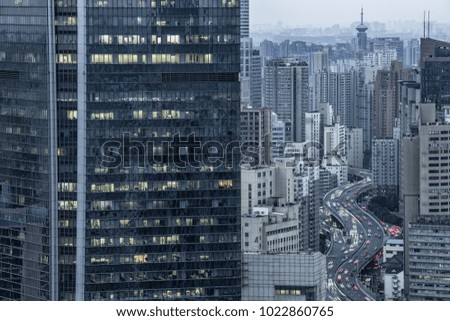 office building exterior and cityscape in Shanghai