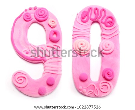 Pink Plasticine numbers, isolated. Digits