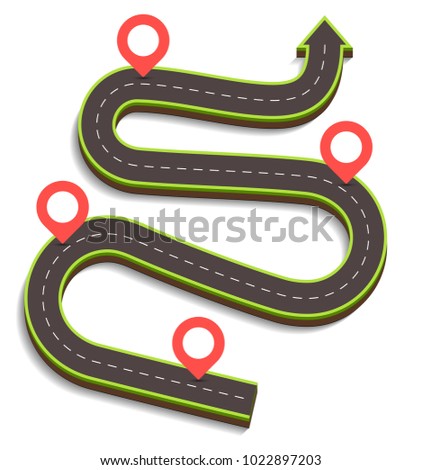 Road design element. Asphalt road with turns. Vector illustration isolated on white background.