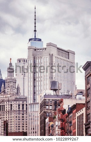 Vintage stylized picture of New York City architecture, USA.