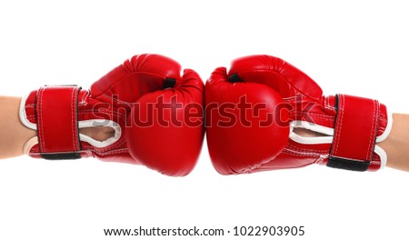 Men in boxing gloves on white background