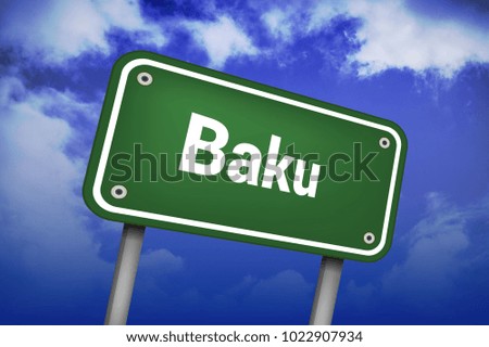 Baku road sign against blue sky