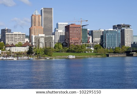 City of Portland Oregon skyline in Spring.