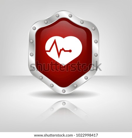 Metal coat of arms with ekg icon. Vector stock illustration